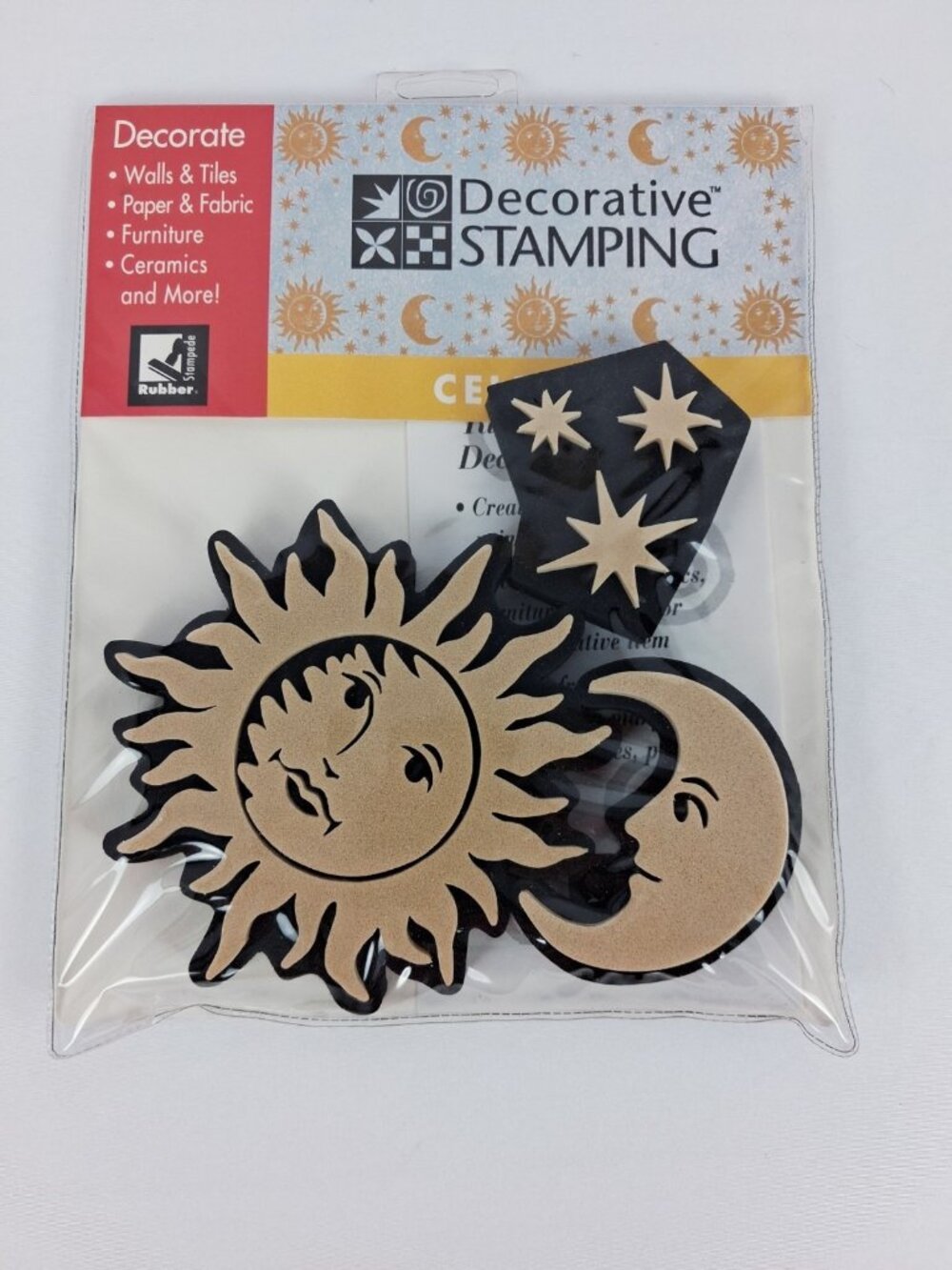 NOS Rubber Stampeded Decorative Stamping Celestial Sun Moon Stars Stamp 3 Pc Set